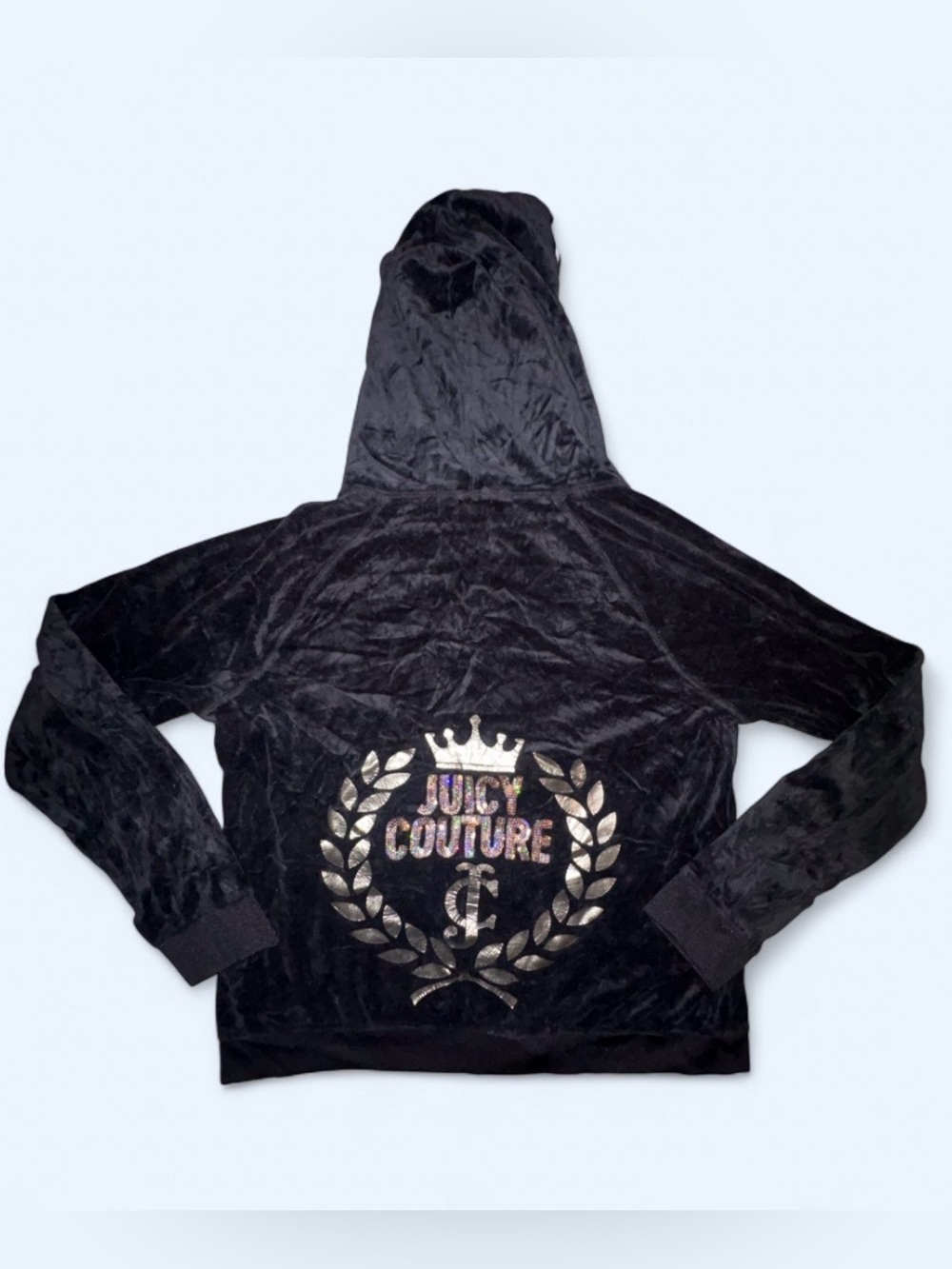 Juicy Couture Black Velour Zip Hoodie - Size XL